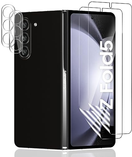 Jewloofa TPU Protection écran pour Samsung Galaxy Z Fold 5 5G [2 Pièces] et Verre Trempé Caméra Arrière Protecteur [2 Pièces], Couverture Totale Protection Film pour Galaxy Z Fold 5 5G