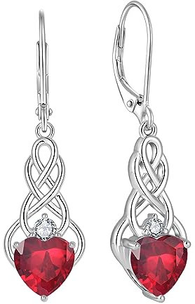 FJ Unendlichkeit Keltischer Knoten Ohrringe - 925 Sterling Silber Hängend Mit Rubin Juli Geburtsstein - Irischer Glücksschmuck Geschenke für Frauen