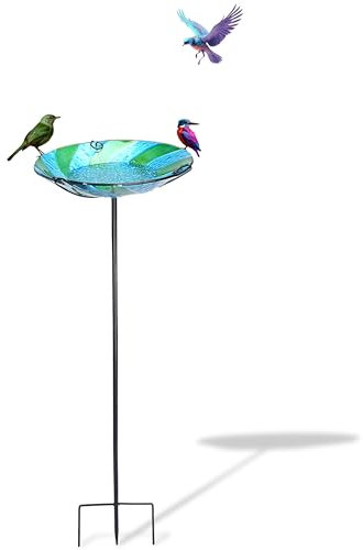 WILDLIFE FRIEND Vogeltränke stehend, Vogeltränke aus Glas, Exquisites Wellenmuster und leuchtende Farben - Perfekt für Garten, Rasen und andere Außenbereiche - Blau