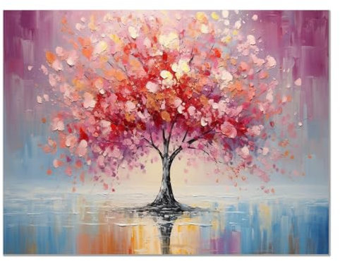 JOSUE Arbre De Vie Tableau Chambre En Toile, Paysage Naturel Mauve rose Tableau de décoration murale pour galerie salon à coucher salle de bain -75x115cm Sans cadre