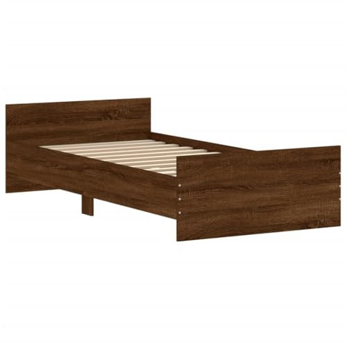 vidaXL Bettgestell, Bettrahmen mit Lattenrost, Bett Gästebett mit Kopfteil Fußteil, Einzelbett Schlafzimmerbett Schlafzimmermöbel, Braun Eichen-Optik 100x200cm Holzwerkstoff