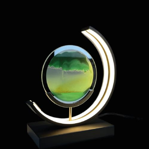 Luxus europe - Treibsand Tischlampe - Grün - Bewegte Sandkunst - Sanduhr-Lampe - Sandkunst in Glas - Schreibtischlampe - LED - Dimmbar - Industriell und modern - Nachtlicht für das Schlafzimmer