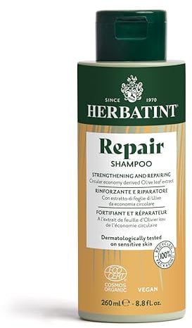 Herbatint Repair Bio-Shampoo Reparierendes – 260 ml | Für Strapaziertes und Geschädigtes Haar, 98% Inhaltsstoffe natürlichen Ursprungs, Mit Oliven, Moringa, Aloe Vera, Ecocert-zertifiziert, Vegan
