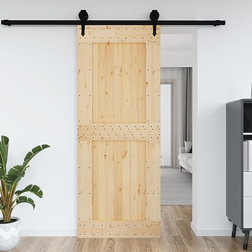 Baziroo Porta del fienile marrone, 90 x 3,6 x 210 cm, in legno di pino massiccio, scorrevole, per interni scorrevoli, porte scorrevoli, porte scorrevoli, in legno, per camera da letto, soggiorno