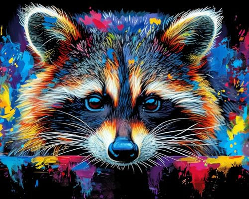 Peinture par numéros pour adultes - Coloré - Ratons laveurs adultes - Kits de peinture par numéros sur toile - Animaux - Artisanat pour la décoration murale de la maison - 40 x 50 cm