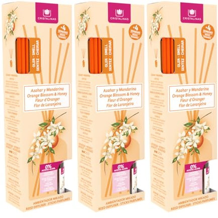 CRISTALINAS | Pack 3 Ambientador Mikado con Varillas | Larga Duración 4 Semanas | 0% Alcohol | 3x30ml (PACK 3, Azahar)