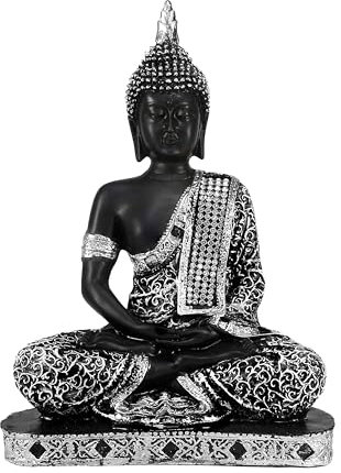 Rousrie Buddha Idol Statue for Living Room, Resin Gautam Buddha Showpiece for Home Décor (Height – 23 cm) (Silver)