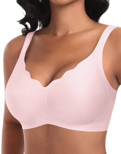 Ganado Damen Nahtloser BH Ohne Bügel Tiefem V-Ausschnitt gewellte Ränder Bequemer BH Bralette Soft BHS Bügellos Bustier Bra