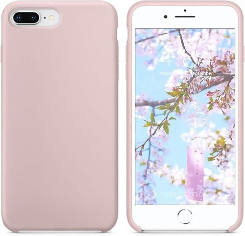 Cover in Silicone Liquido compatibile per iPhone iPhone 7 Plus/iPhone 8 Plus Custodia in Gomma Gel Morbida,anti importe con fodera in microfibra all'interno verde (rosa cipria)