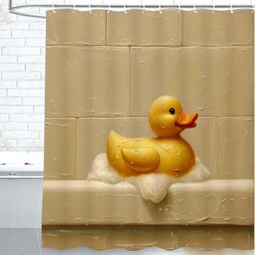 cromcu Duschvorhang mit 12 Haken, wasserdicht, Polyester, Gummi-Ente, dekoratives Badezimmer-Vorhang-Set für Badezimmer, Gummi-Enten-Dekor, 183 x 183 cm, maschinenwaschbar