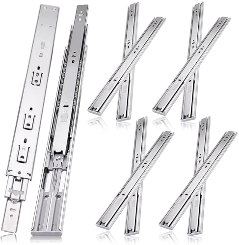 JI2OOYI glissières de tiroir 4 paires (12 pièces),35cm glissiere pour tiroir, amortisseur coulisse tiroir avec roulements à billes, montage latéral,extension complète, capacité de charge 45 Kg,argenté