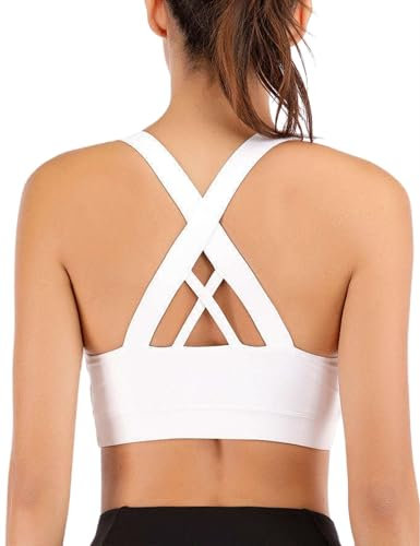 LAJERIN Sports Bras for Women, Women's Sports Bra High Impact Bra Full Coverage, Bras for Women Removable Pads for Girls in Yoga Bralette Leisure Stretch Crop Tops Vest,White-S