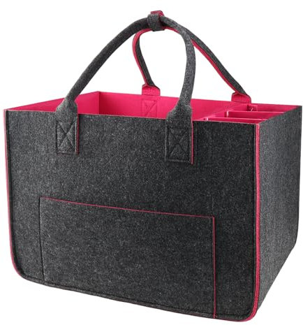 Raxfekro 1 Stück Filztasche Einkaufstasche mit Fächern, 30L Faltbar Filztaschen Shopper, Tragetasche Shopping Bag, Große Multifunktionale Filztasche für Einkaufen, Aufbewahrung (1 Stück Rosa)