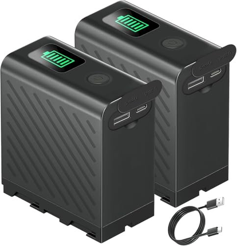 2Pcs NP-F750 Rechargeable Battery 6000mAh with Micro USB Cable for Sony NPF F980 F970 F960 F930 F770 F750 F550 Battery or LED Video Light YN660 LED308