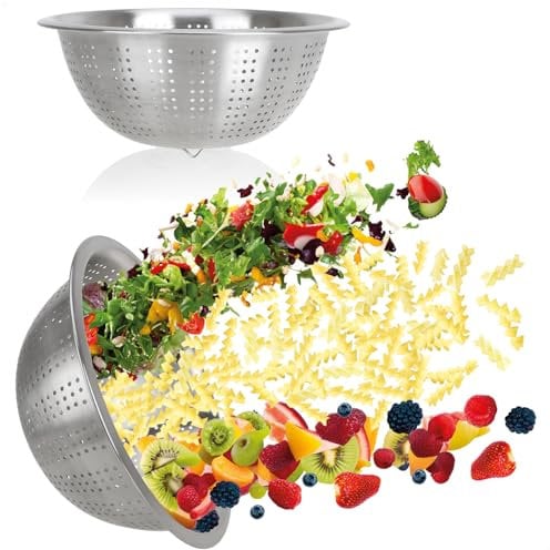 COM-FOUR® 2x colino da cucina in acciaio inox - colino per pasta classico - scolapasta per lavare frutta, verdura e insalata - colino - setaccio scolapasta rotondo (2 pezzi - Ø 28cm)