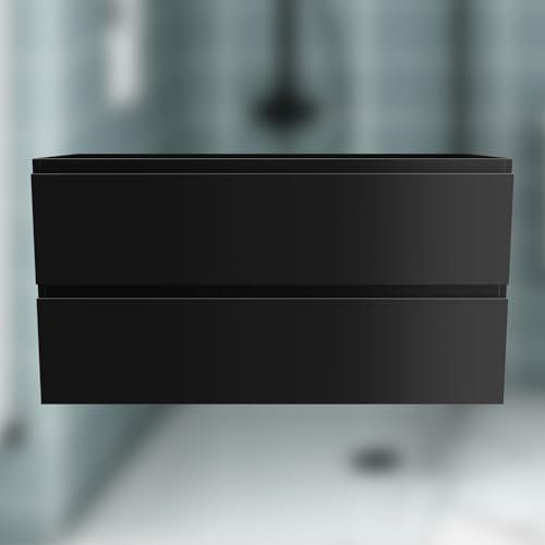 Acezanble Unterschrank Waschtischunterschrank Hochglanz Schwarz,Waschbeckenunterschrank mit 2 Schubladen SoftClose Wandmonatge 100x44,5x52cm