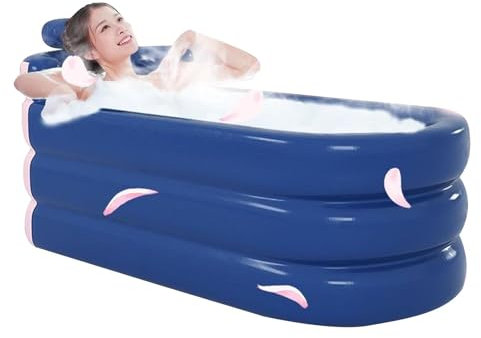 Smileshiney Bañera hinchable,Bañera hinchable para adultos | Piscina de inmersión plegable con barril de hielo | Bañera portátil, bañera inflable con reposacabezas, soporte Lumbar y bolsillo lateral