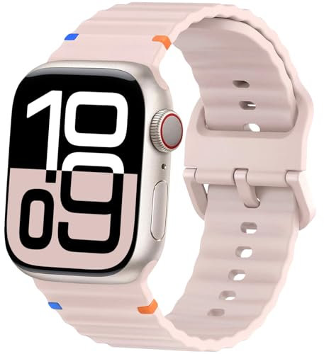ALFARAY Sport Bracelet Compatible avec Bracelet Apple Watch 10 42mm 41mm 40mm 38mm pour Hommes Femmes, Bracelet en Silicone Océan pour iWatch Series 10 9 8 7 SE 6 5 4 3 2 1, Rose