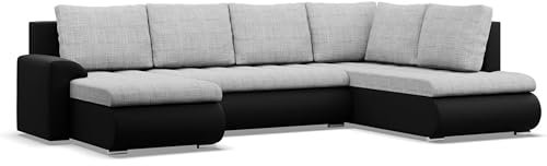 Mebligo - Ecksofa mit Schlaffunktion und 3 Bettkasten FORESTA 300x89x200 (BxHxT) Grau + Schwarz - Ottomane Rechts Eckcouch, Couch U Form, Sofa Wohnzimmer, Sofas & Couches, Eckschlafsofa