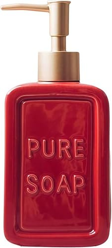 Keramik-Seifenspenderflasche, Lotionspender, Flüssigseifenspender, Keramikseifenpumpe, nachfüllbar, Spülseifenspender, Shampoo, Duschgel, Behälter für Zuhause, Hotel, Badezimmer, Arbeitsplatte (rot)