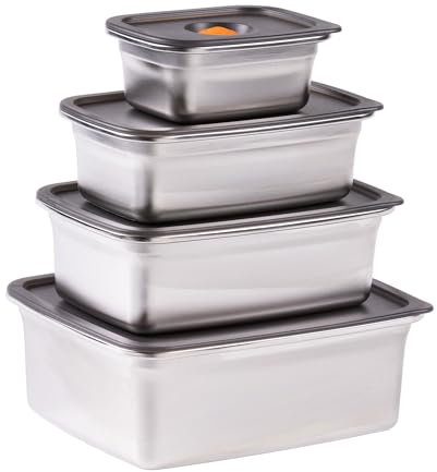 STONELINE Lot de boîtes de conservation sous vide en acier inoxydable avec couvercle 300/700/1200/2300 ml pour micro-ondes, four, congélation, anti-fuite, sans BPA, boîte alimentaire
