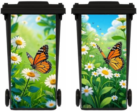 ZENZDS 2 Sheets Butterfly Wheelie Bin Stickers, Multi-Size Dustbin Stickers, Self Adhesive Bin Decal for Wall, Garden, Indoor and Outdoor Decoration