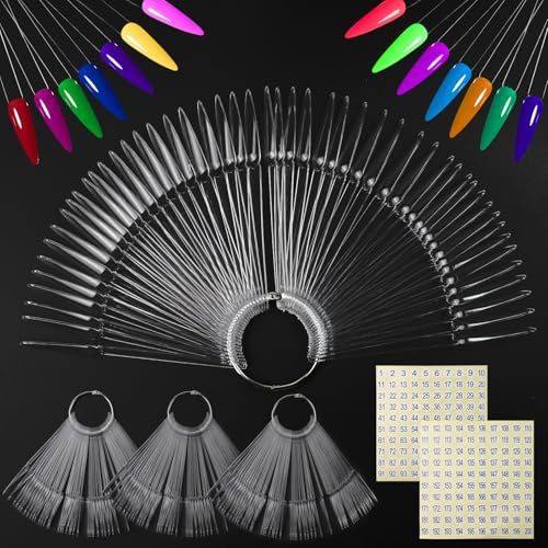 200 PCS Nail Swatch Sticks Clear Nail Colour Display Tips with Metal Ring and 1-200 Numbered Stickers Nails Samples Sticks for Salon and Beginners