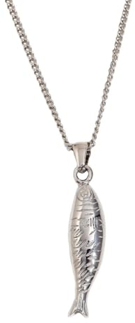 OAKKY Men's Stainless Steel Vintage Cool Non-mainstream Salmon Fish Bones Skull Fishhook Skeleton Pendant Necklace Sideways Chain