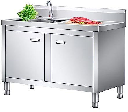 Armario de fregadero comercial/industrial con 2 compartimentos, independiente de acero inoxidable, lavadero, fregadero de cocina de acero inoxidable con plataforma derecha