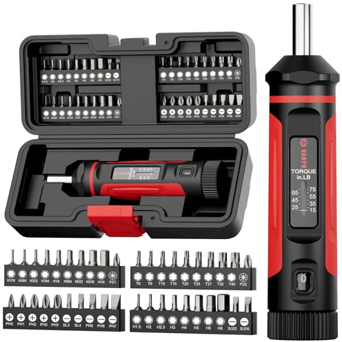 VANPO Torque Screwdriver, 15-75In-lb Torque Screwdriver Wrench Driver Set, 1/4'' Drive Inch Pounds Torque Wrench Screwdriver with 40 S2 Bits for Maintenance, Tools, DIY, Bike Repairing and Mounting