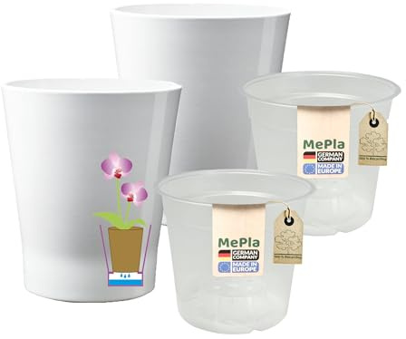 MePla - 2 Stück - SK Soendgen Orchideenübertopf Merina ø 14 Weiss + Pflanztopf Orchidee ø 12, hochwertiges Wohnambiente