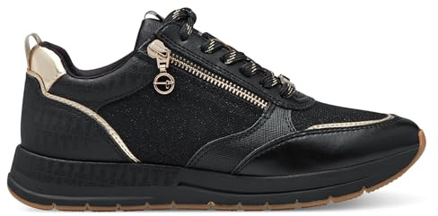 Womens Black Gold Fashion Lace-up Zipped Sneakers Trainers