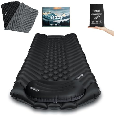 QEZER Ultraleichte Isomatte mit separatem Kissen, isomatte selbstaufblasend Isomatte für Outdoor-Rucksackreisen, mit Fußpumpe Wandern und Reisen