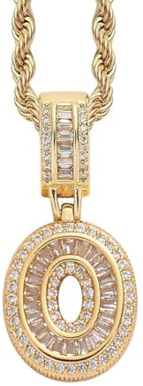 HIJONES Damen Edelstahl Ice Out Zirkonia Initiale A-Z Buchstabe Name Anhänger Halskette Hip Hop CZ Charm Schmuck mit gedrehten Ketten Gold O