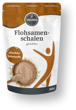 BORCHERS Gemahlene Flohsamenschalen mit Inulin 300g, ballaststoffreich, gute Quellwirkung, geschmacksneutral, für Drinks, Smoothies, Müsli, Joghurt, Backen & Kochen