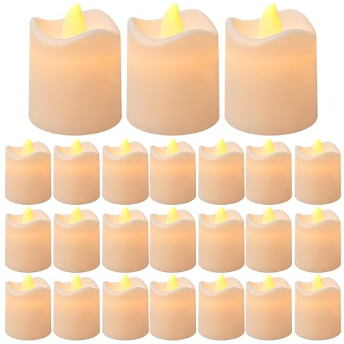 24 Pack LED Tealight Candles, Flameless Mini Battery Operated Candles 3.7×4.5cm, Warm White Electric Tealights with Stable Glow, Long Lasting Fake Tea Lights for Home Wedding Christmas and Table Decor