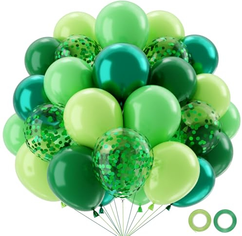 QIFU Grüne Luftballons-50Pcs Luftballons Salbeigrün Dunkelgrün Metallic,Helium Ballons Konfetti Grün Kindergeburtstag Deko Dschungel Deko Geburtstag Dino Party Verlobung Babyparty Kommunion Hochzeit