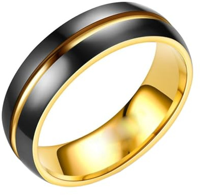 Whoiy Modeschmuck Ring Damen Schwarz und Gold 8MM Breit, Ehering Zweifarbig Ohne Stein Edelstahl Verlobungsring mit Gravur für Frauen Gr. 62 (19.7)