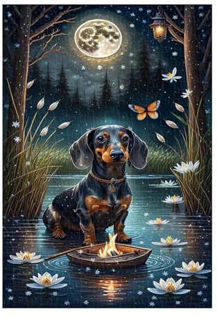Puzzle 200 Teile Erwachsene Mond Hund Blume 35 x 25 cm, Herausforderndes Rätsel Schwer Impossible Puzzle, Puzzle 200 Teile für Erwachsene