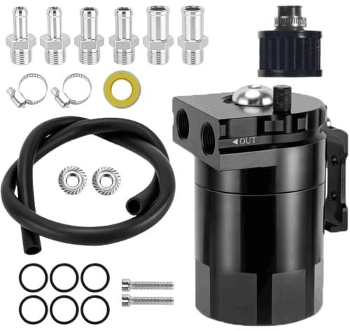 Flaconi Decanter Vapori Olio per Auto, Universale Oil Catch Can, 300ml Alluminio Recupero Vapori Olio Motore, con Filtro dell'aria, tubo flessibile, Dadi, e Altri Accessori, per Una Varietà di Veicoli
