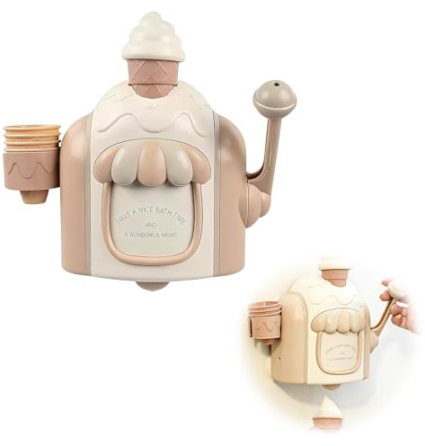 BRTNUP Bath Bubble Machine, Khaki Ice Cream Foam Maker for Tub Shower | Ice Cream Bath Toy for Kid with Suction Cup Base, Manual Hand-Crank Ice Cream Machine Bubble Bath Toy for Bathtub Shower Room