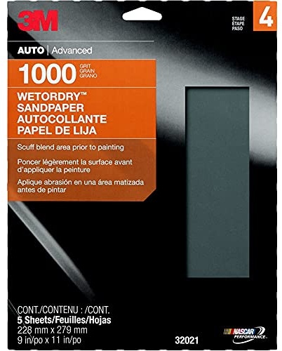 3M Wetordry Sandpaper, 32021, 1000 grit, 9 in x 11 in, 5 Sheets Per Pack
