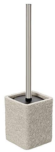 Inbagno Portascopino Effetto Pietra, in Resina, 10 x 10 x H 36,5 cm, Beige, Completo di scopino