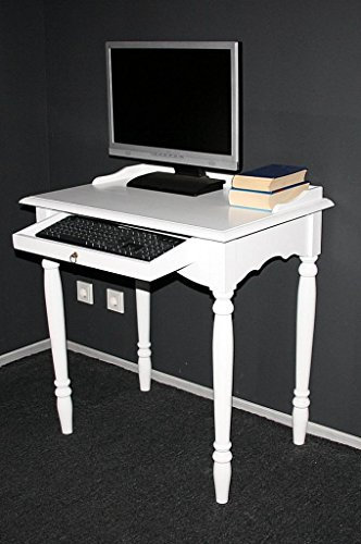 CASA Massivholz Computertisch mit Tastaturauszug 78x82x52cm Varese Pappel massiv weiß lackiert