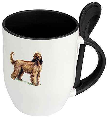digital print Hundetasse Afghanischer Windhund - Löffel-Tasse mit Hundebild Afghanischer Windhund - Becher, Kaffeetasse, Kaffeebecher, Mug - Schwarz
