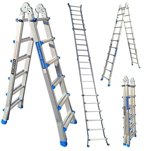 Escalera 587cm Aluminio Telescopica WORHAN 5.87m Multifuncion Multiuso WORHAN Aluminio Plegable Tijera L6