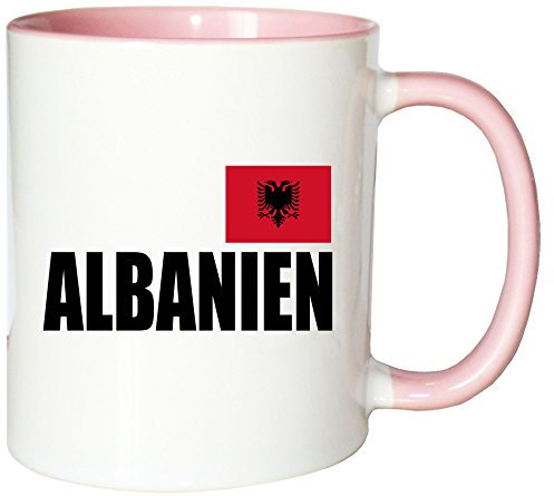 Mister Merchandise Kaffeetasse Albanien Fahne Flag Teetasse Becher, Farbe: Weiß-Rosa