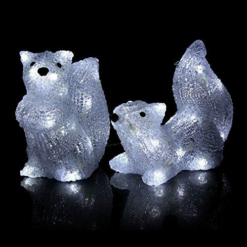 Kaemingk dekorative LED Leuchte für innen und außen als 2 x putzige Eichhörnchen, originell und ausgefallen, Acryl, Kaltweiß, batteriebetrieben, 6 Stunden Timer, für Haus und Garten