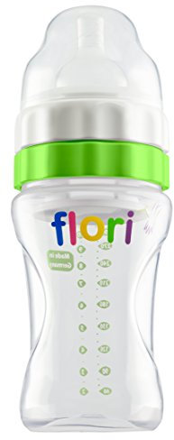 Flori Baby Bottle for on The go, Mix and go! Ideal for Night Feeding, Drinking Bottle with Teat, BPA Anti-Colic Teat, 100% Made in Germany, 300 ml, Green