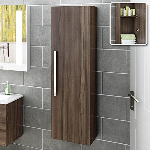 1200 mm Tall Wall Hung Walnut Effect Storage Cabinet Bathroom Furniture